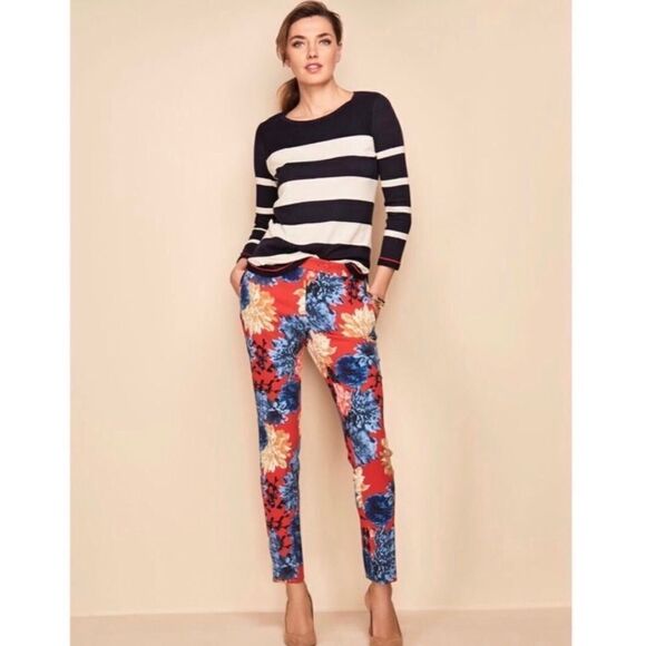 Talbots Bright Floral Chatham Side-Zip Ankle Pants Petite 10 EUC - Picture 1 of 13